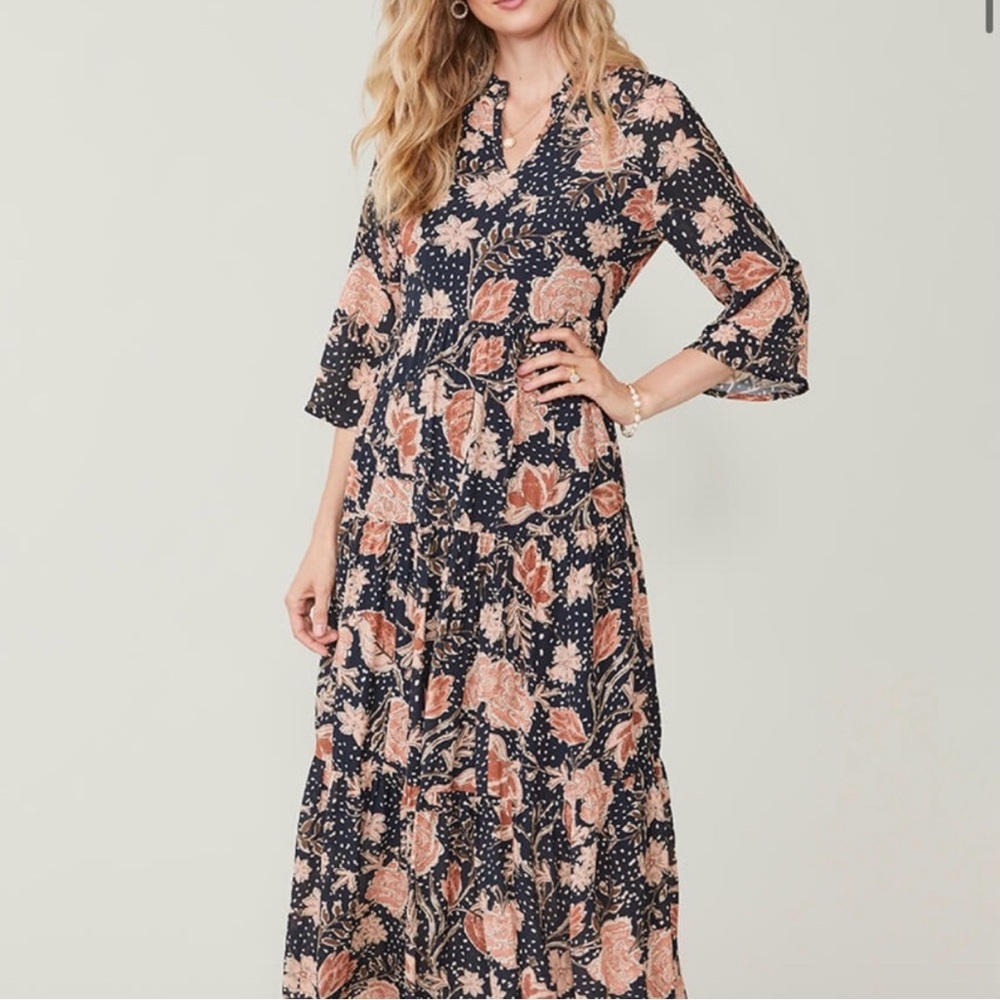 Spartina 449 Black Maxi Dress with Blush Floral Print